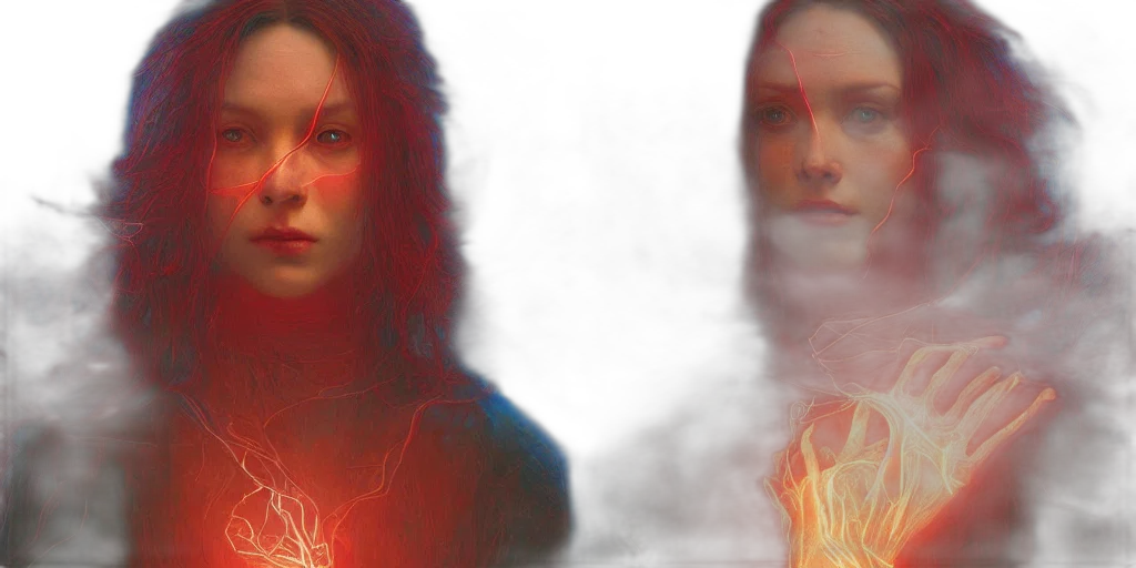 3d render, photorealistic, fantasy art, concept art, fire, red, portrait, masterpiece transparent PNG cut-out