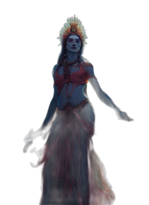 dress, creature, staff, crown transparent PNG cut-out