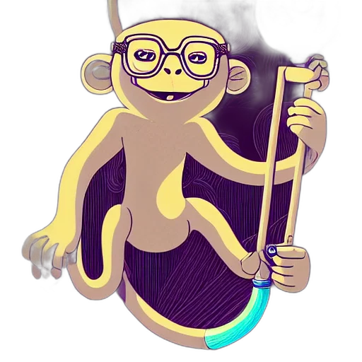 staff, concept art, cartoon, fantasy art, pixel art, golden, monkey, bong transparent PNG cut-out