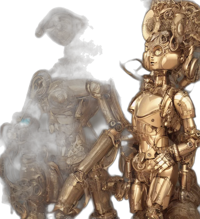 robot, concept art, 3d render, fantasy art, cyberpunk, outer space, golden, earth tones transparent PNG cut-out