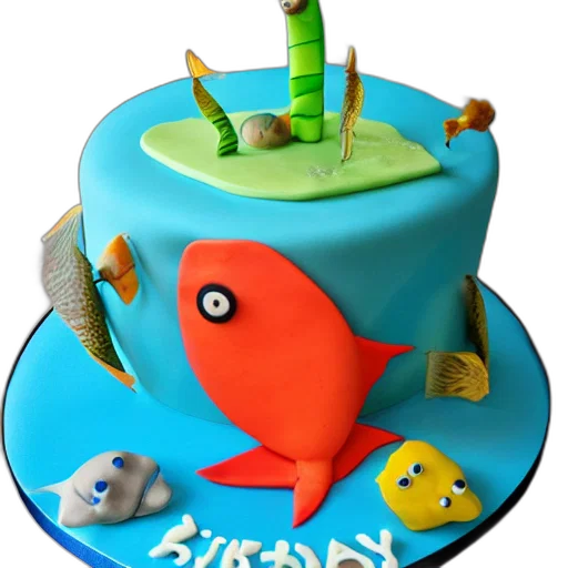 3d render, fish, themed, birthday, cake, food, photography, michelin transparent PNG cut-out
