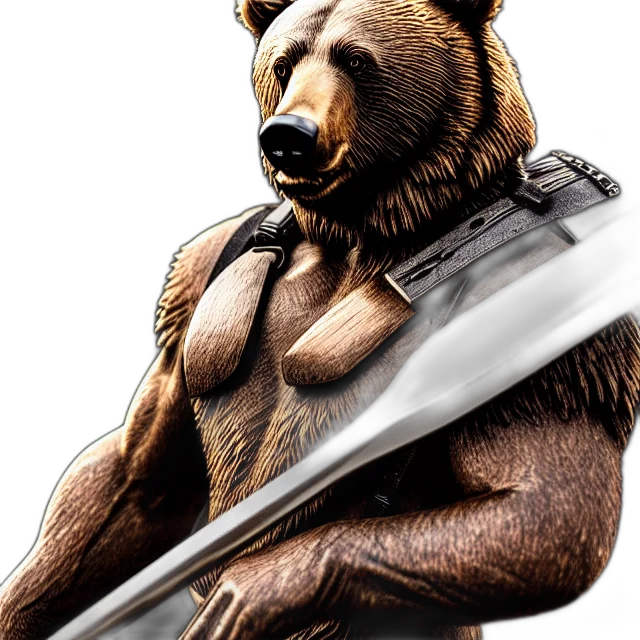 animal, sword, weapon, concept art, fantasy art, pixel art, comic book art, bear transparent PNG cut-out