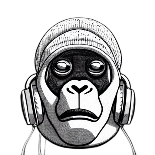 mask, cartoon, concept art, comic book art, photorealistic, stoned, ape, headphones transparent PNG cut-out