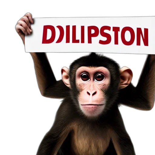 photorealistic, monkey, holding, sign, text, reads, diffusion transparent PNG cut-out