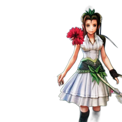 dress, weapon, 3d render, concept art, fantasy art, pixel art, green, aerith transparent PNG cut-out