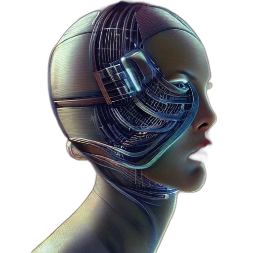 robot, face, mask, crown, cyberpunk, concept art, 3d render, photorealistic transparent PNG cut-out