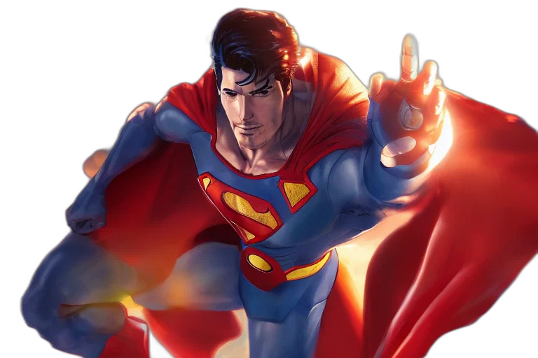comic book art, concept art, superman, ironman, suit, single, subject, scenic transparent PNG cut-out