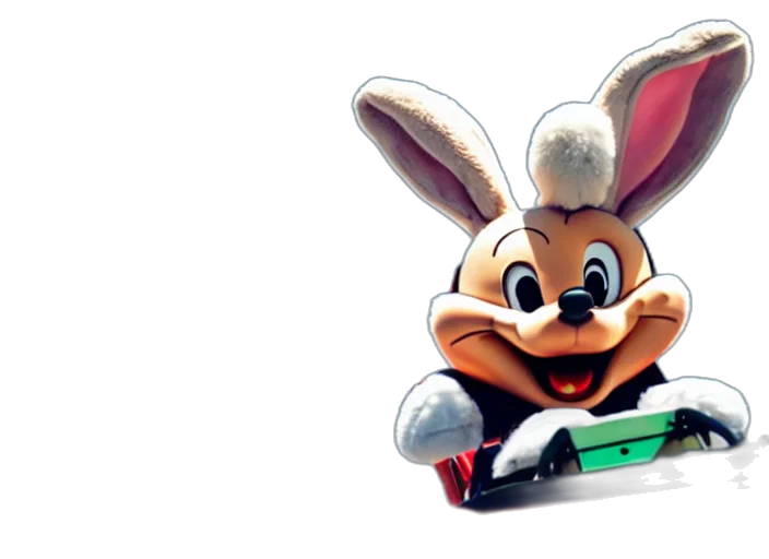 3d render, concept art, photorealistic, cartoon, film, still, bunny, riding transparent PNG cut-out