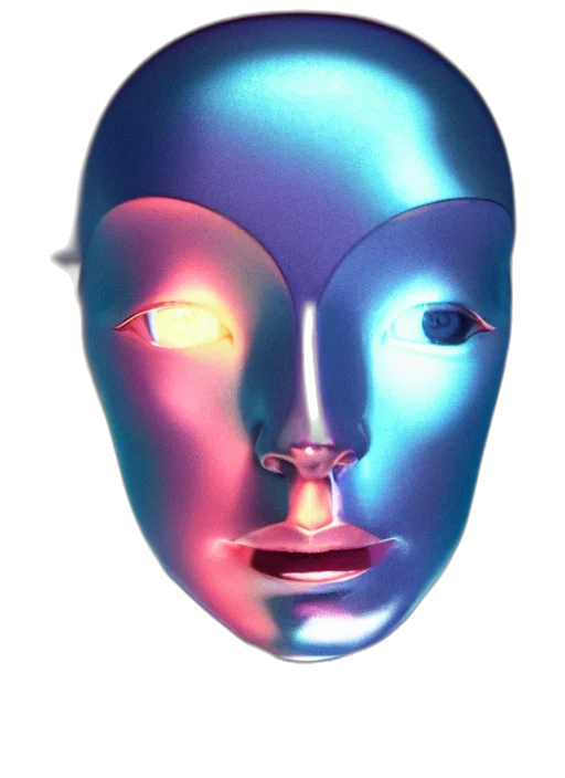 mask, face, robot, creature, vaporwave, 3d render, photorealistic, cyberpunk transparent PNG cut-out