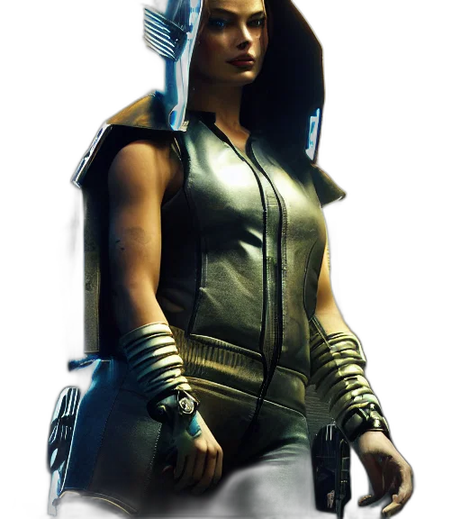 sword, staff, weapon, jacket, concept art, 3d render, fantasy art, cyberpunk transparent PNG cut-out