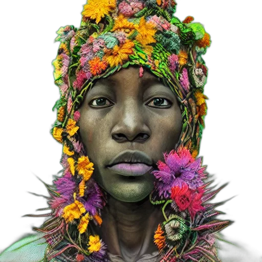 face, flower, crown, mask, photorealistic, concept art, 3d render, fantasy art transparent PNG cut-out