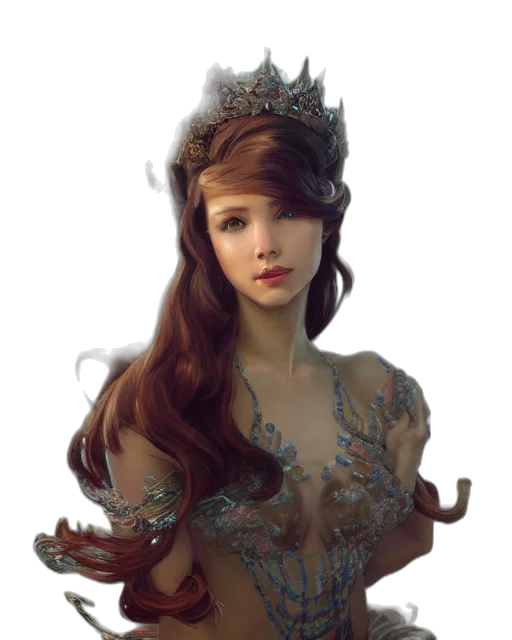 crown, jewelry, dress, face, fantasy art, photorealistic, concept art, 3d render transparent PNG cut-out
