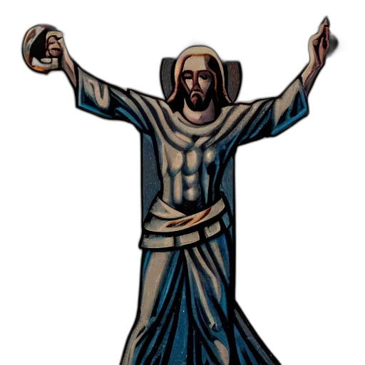pixel art, concept art, 3d render, comic book art, ironclad, jesus, blue, shield transparent PNG cut-out