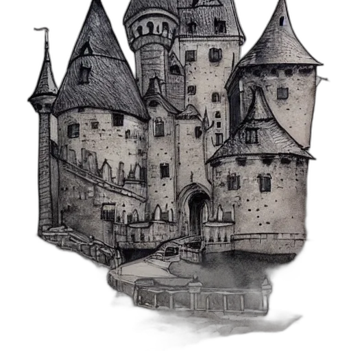 crown, building, concept art, fantasy art, watercolor, photorealistic, fog, monochrome transparent PNG cut-out