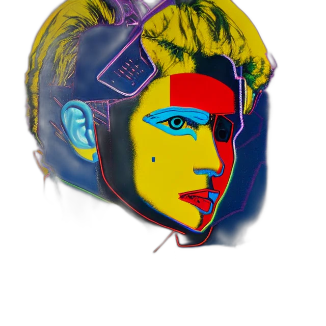 mask, face, jacket, crown, photorealistic, cyberpunk, vaporwave, cartoon transparent PNG cut-out