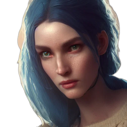 face, fantasy art, concept art, photorealistic, anime, blue, pastel, portrait transparent PNG cut-out