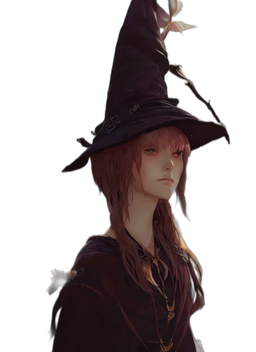 hat, staff, face, mask, fantasy art, concept art, photorealistic, oil painting transparent PNG cut-out