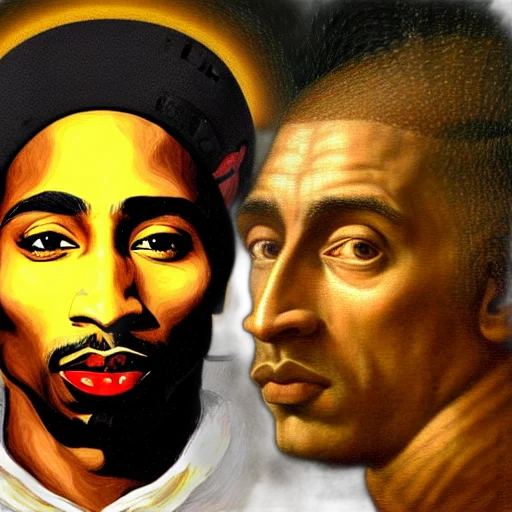 photorealistic, oil painting, comic book art, classical, portrait, tupac, shakur, sir transparent PNG cut-out