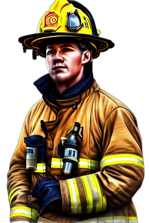 staff, comic book art, photorealistic, watercolor, concept art, fire, firefighter, man transparent PNG cut-out