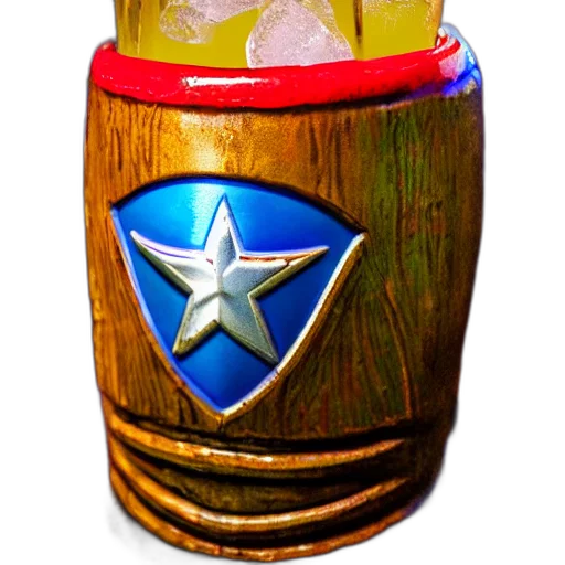 bottle, weapon, hat, 3d render, closeup, photorealistic, photograph, glossy transparent PNG cut-out