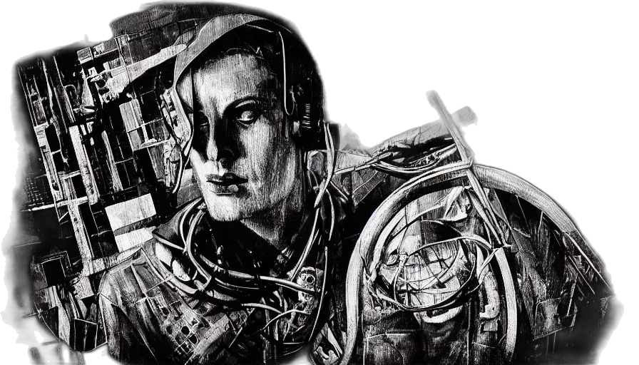 face, robot, jacket, mask, cyberpunk, comic book art, pencil sketch, concept art transparent PNG cut-out
