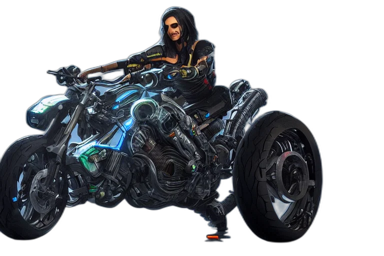 weapon, concept art, photorealistic, comic book art, cyberpunk, motorcycle, concept, designed transparent PNG cut-out