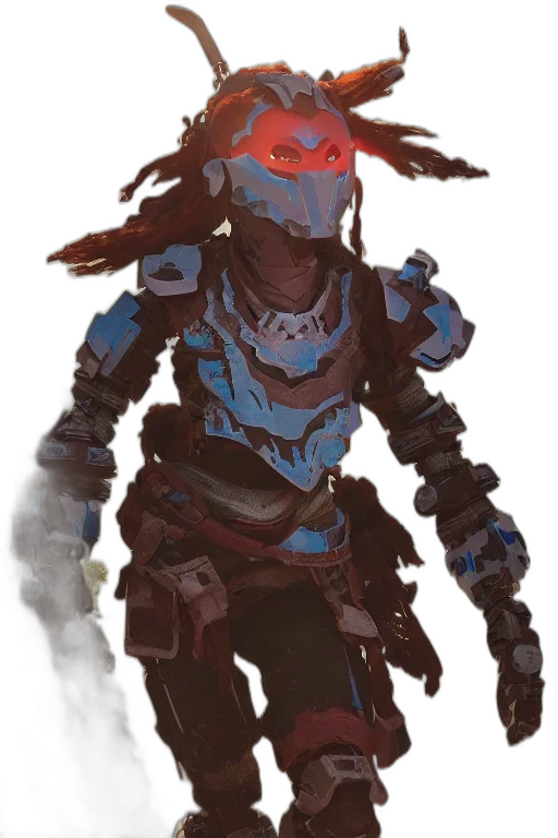 mask, staff, robot, weapon, concept art, cyberpunk, fantasy art, comic book art transparent PNG cut-out