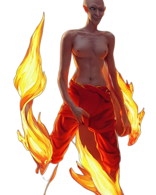 concept art, fantasy art, pixel art, comic book art, fire, red, golden, squidward transparent PNG cut-out