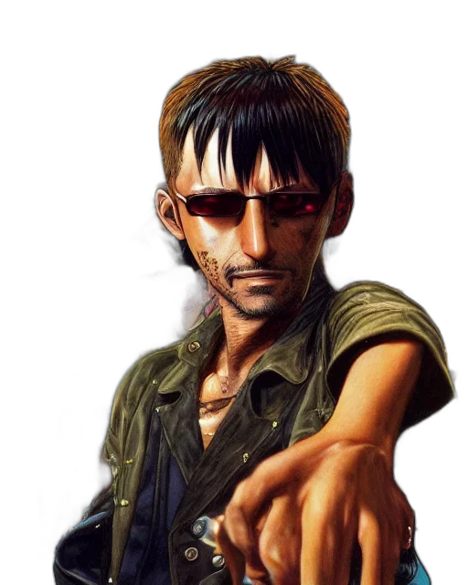weapon, face, jacket, cyberpunk transparent PNG cut-out