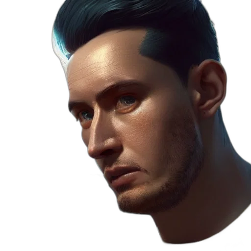 face, hair, robot, staff, photorealistic, concept art, cyberpunk, fantasy art transparent PNG cut-out