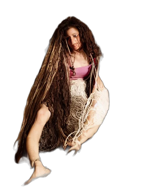 hair, dress, creature, staff transparent PNG cut-out