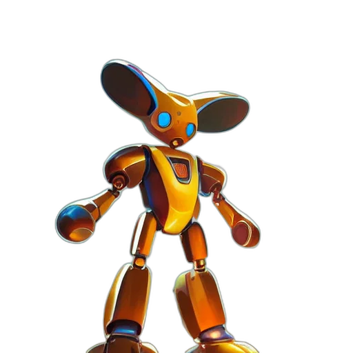 robot, animal, creature, staff, 3d render, concept art, pixel art, golden transparent PNG cut-out