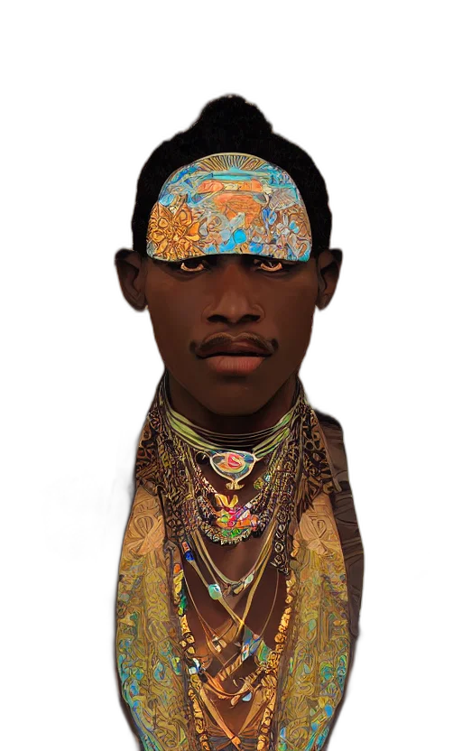 face, jewelry, hat, mask, photorealistic, 3d render, concept art, fantasy art transparent PNG cut-out