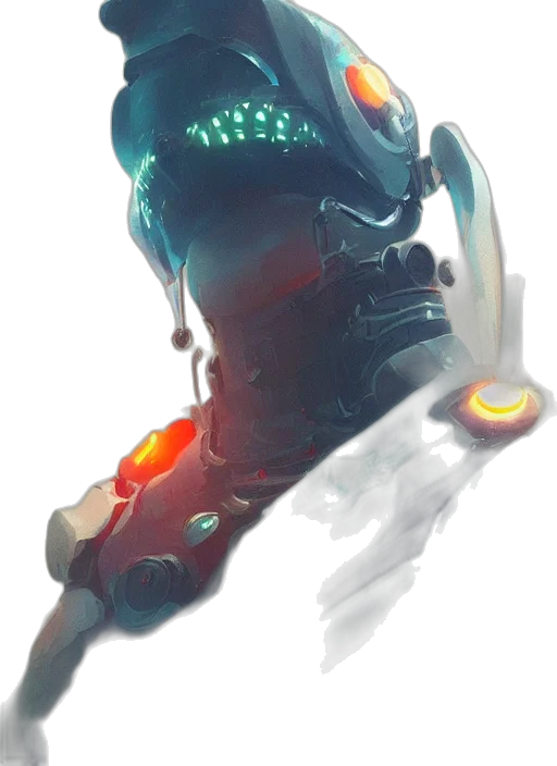 robot, weapon, staff, sword, concept art, cyberpunk, fantasy art, 3d render transparent PNG cut-out