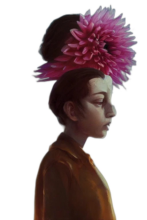 crown, hat, flower, face, concept art, photorealistic, oil painting, fantasy art transparent PNG cut-out