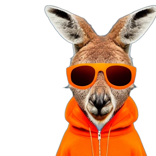 animal, jacket, 3d render, portrait, photo, kangaroo, wearing, orange transparent PNG cut-out