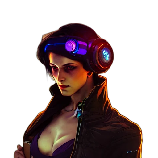 hat, robot, face, cyberpunk, concept art, fantasy art, comic book art, neon lights transparent PNG cut-out