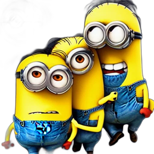 photorealistic, 3d render, minions, point transparent PNG cut-out