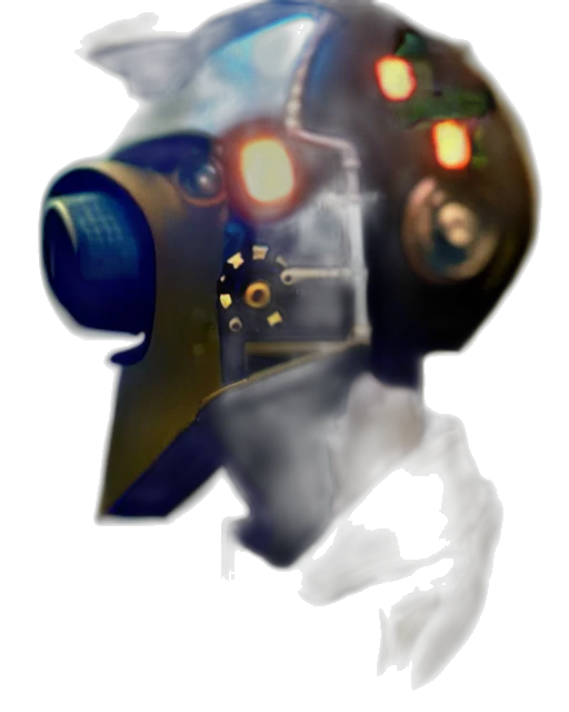 robot, mask, face, staff, concept art, 3d render, cyberpunk, pixel art transparent PNG cut-out
