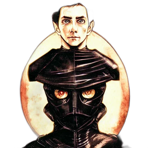 mask, face, jacket, staff, comic book art, concept art, cartoon, pixel art transparent PNG cut-out
