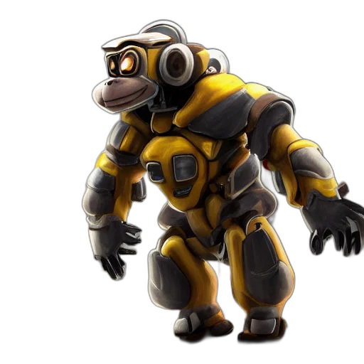 robot, creature, concept art, 3d render, cartoon, pixel art, golden, monkey transparent PNG cut-out