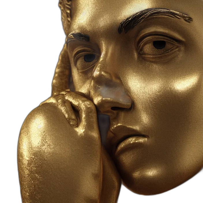 mask, jewelry, face, crown, photorealistic, 3d render, golden, stoic transparent PNG cut-out
