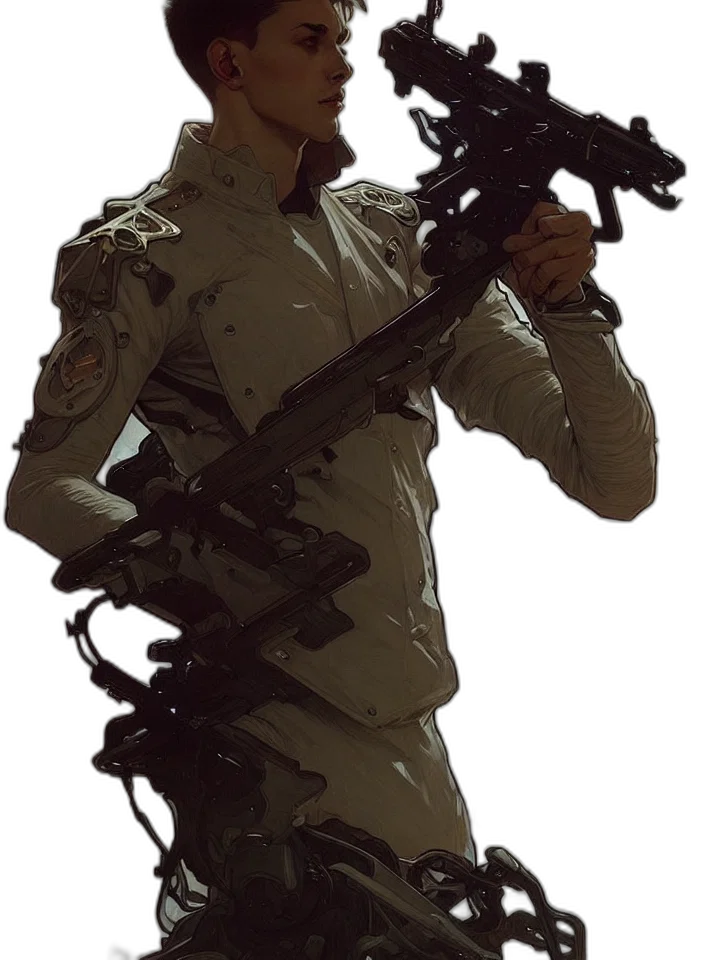staff, weapon, sword, jacket, concept art, comic book art, pixel art, cyberpunk transparent PNG cut-out