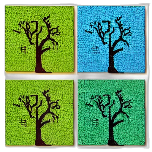 tree, oil painting, pixel art, photorealistic, forest, green, blue, monochrome transparent PNG cut-out