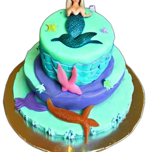 3d render, underwater, pastel, mermaid, cake, homemade transparent PNG cut-out