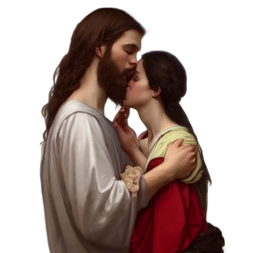 photorealistic, jesus, kissing, maria transparent PNG cut-out