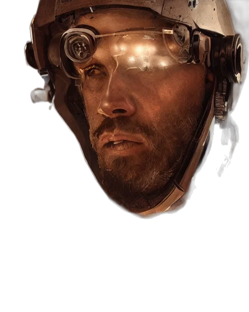mask, face, robot, weapon, concept art, photorealistic, cyberpunk, comic book art transparent PNG cut-out