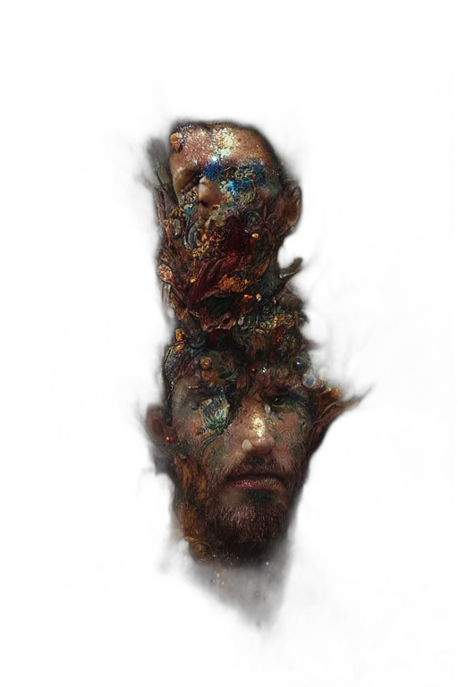 face, mask, crown, hair, concept art, fantasy art, photorealistic, 3d render transparent PNG cut-out