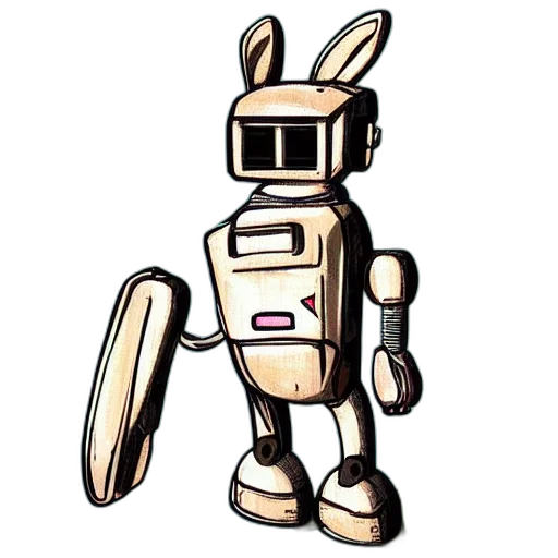 robot, animal, staff, pixel art, concept art, 3d render, cartoon, rabbit transparent PNG cut-out