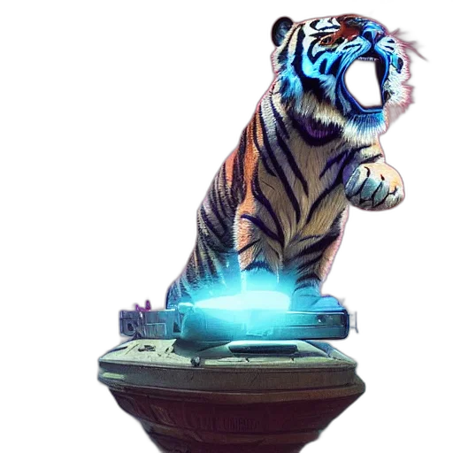 animal, creature, staff, concept art, fantasy art, 3d render, pixel art, tiger transparent PNG cut-out
